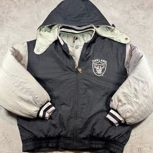 Vintage 90’s Pro Player Reversible Raiders Jacket Size XL Removable Hoodie Rare.